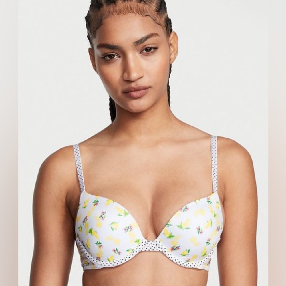Victorias Secret Smooth Lemon & Polka Dot Push Up T-Shirt Bra NWT